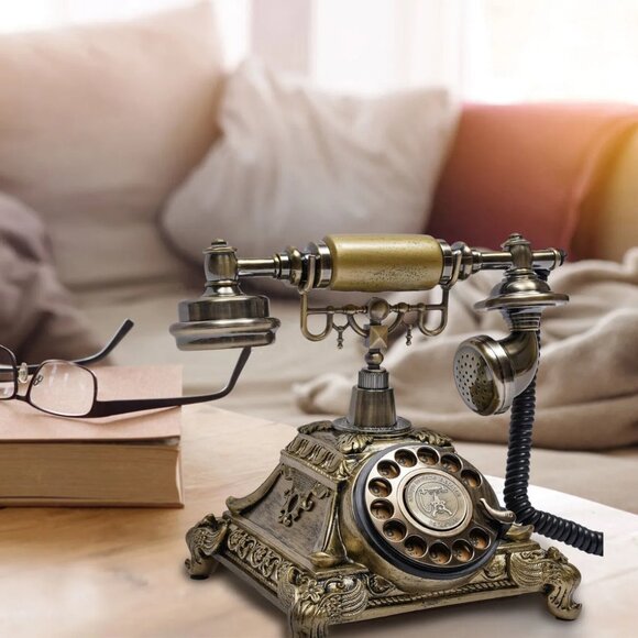 Vintage Rotary Dial Telephone in Bronze - European Style Handset with Golden Acc
